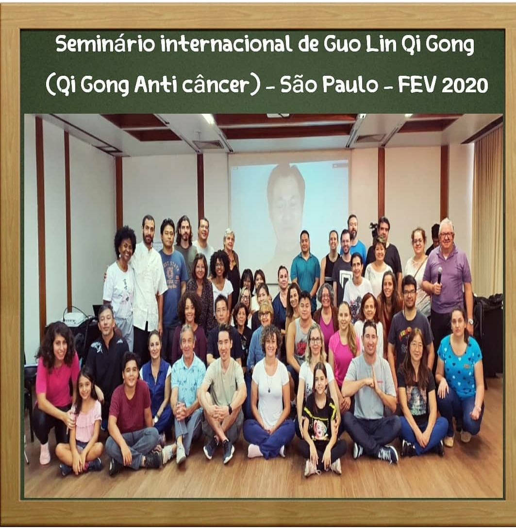 Grande grupo reunido durante um seminário internacional de Qi Gong