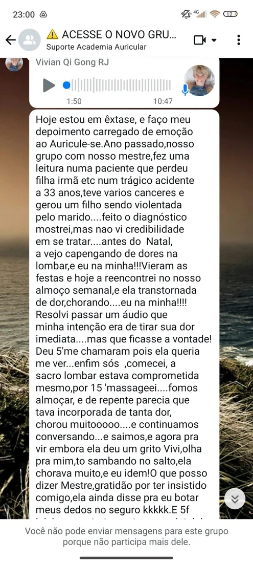 Depoimento compartilhado por aluno da Academia Auricular